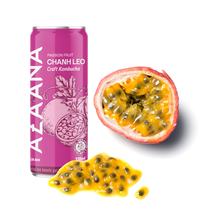 Vietnam Manufacturer Delivers Passion Fruit Flavored Kombucha Tea Healthy Non Alcoholic Drink With Custom Packaging
